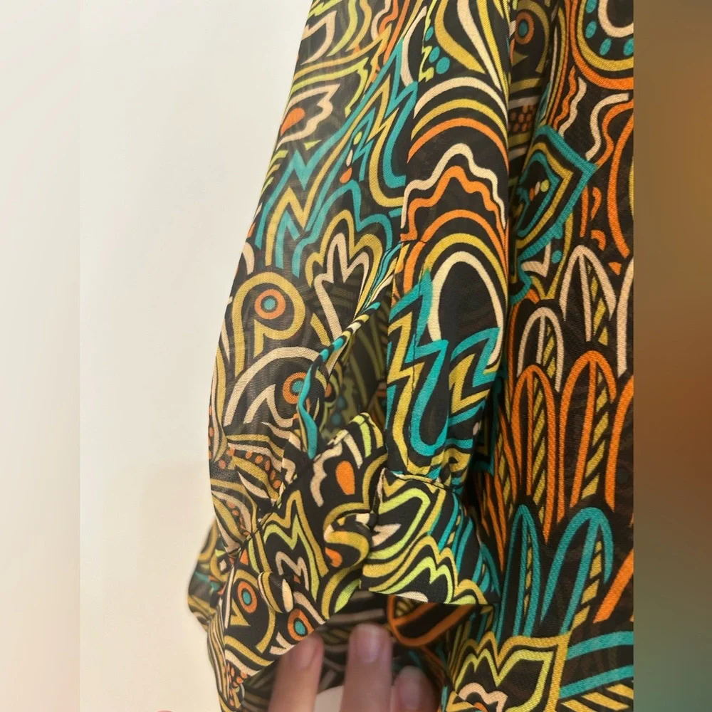 Bob Mackie Blouse Womens Plus 1X Colorful Wearable Art Batwing Dolman Lined Top - Picture 6 of 11
